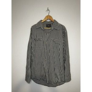 US Expedition Shirt Mens Size Large Blue Yellow Plaid White Sleeve 100% Cotton